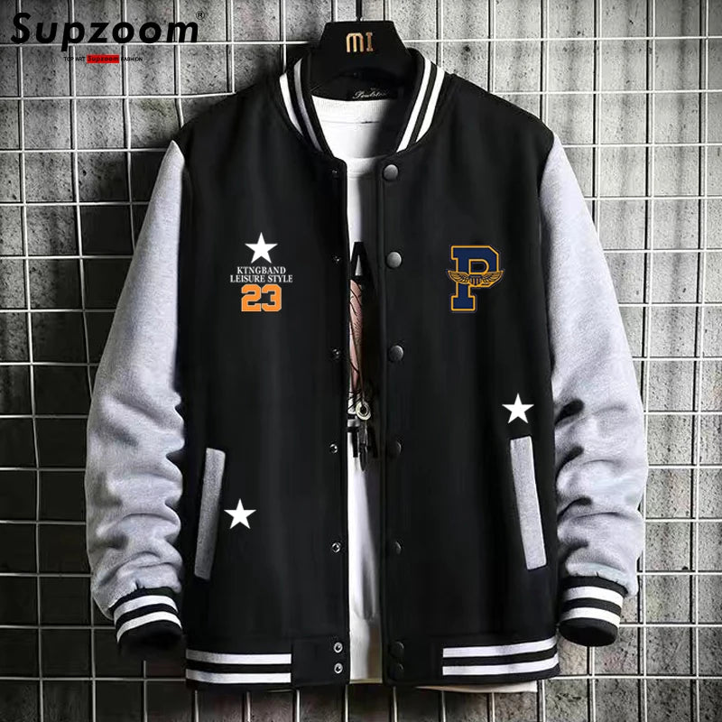Supership-Blouson aviateur en coton épissé pour hommes, uniforme de baseball décontracté, manches côtelées régulières, vêtements de marque, sourire à la mode, nouveauté