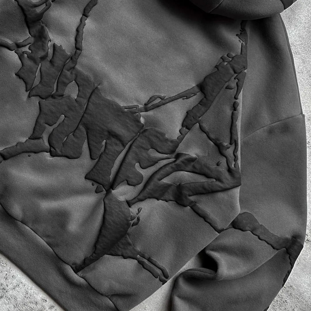 2025 transfrontalier européen et américain automne et hiver nouveau sweat à capuche imprimé mousse Vintage épaissi ensemble ample pour hommes en Stock