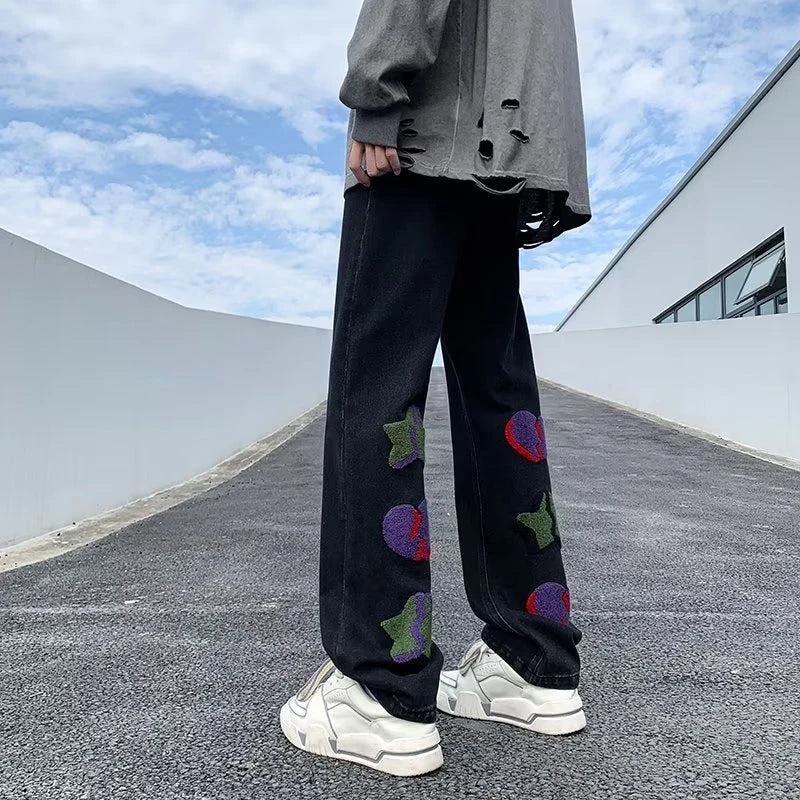 2025 nouveau Goth Graffiti brodé Jean hommes haute rue Harajuku mode Denim pantalon Hip Hop Y2K Vintage Jean pantalones