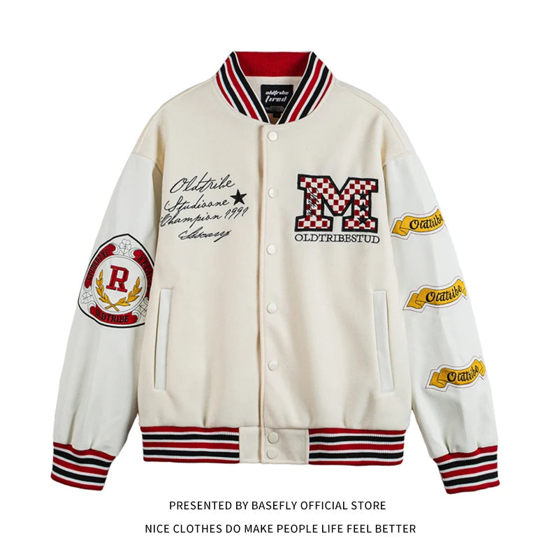 Printemps automne stade prix lettre M broderie université Baseball Bomber veste hommes unisexe femmes Couple varsité veste Streetwear