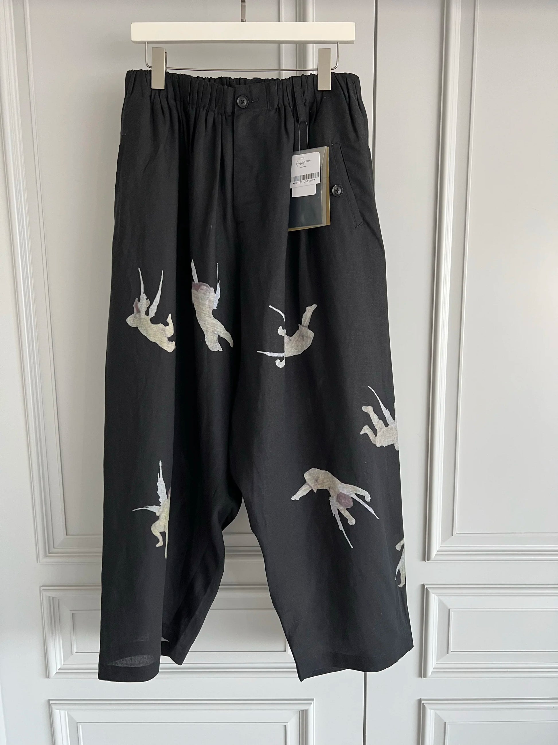 FANTASTIC Pantalon design original Pantalon Cupidon Angel imprimé en lin Pantalon à jambes larges Pantalon décontracté ample