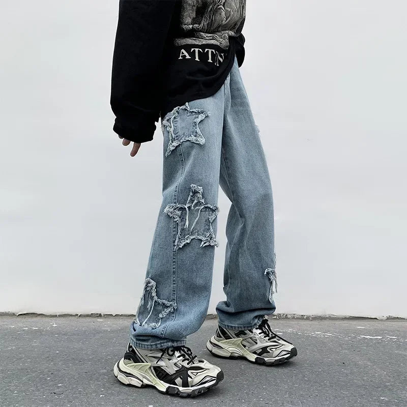 2025 nouvelle mode étoiles serviette broderie marron hommes jean Pantalon Y2K vêtements droit Hip Hop coton Pantalon Homme