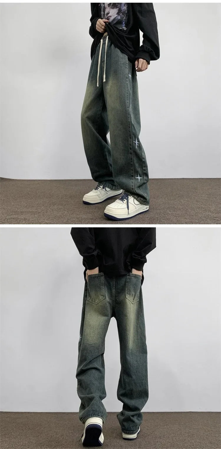 Jean amincissant polyvalent pour hommes, style américain, broderie d'étoiles, marque de chimie, rue haute, vintage, distance, Murcia, jambe, fjm, nouveau, 2024