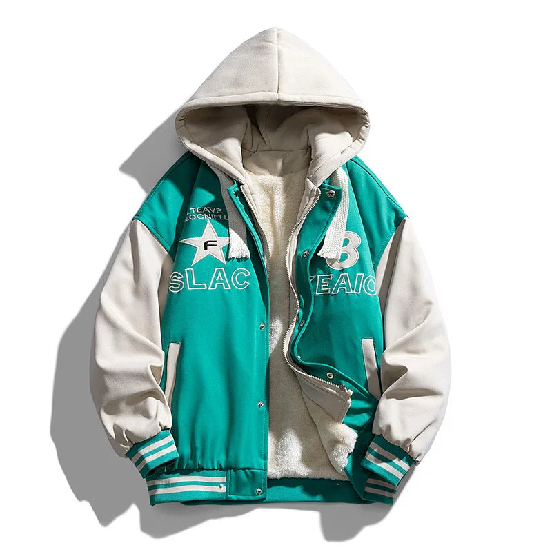 Nouvelle mode hommes Streetwear à capuche vestes de Baseball polaire chaud hiver vestes mâle faux deux pièces lâche manteaux décontractés 3XL