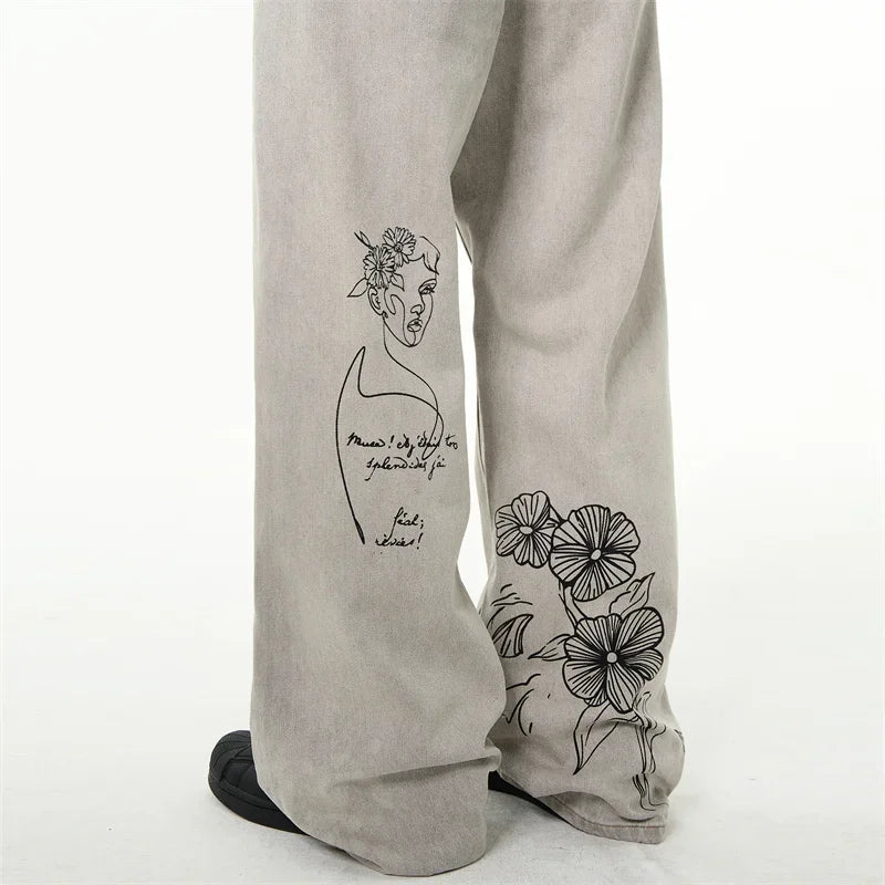 Jean imprimé graphique graffiti rétro américain pour hommes, pantalon en denim baggy, mode Harajuku, streetwear Y2K, DistMurcia, fjgy
