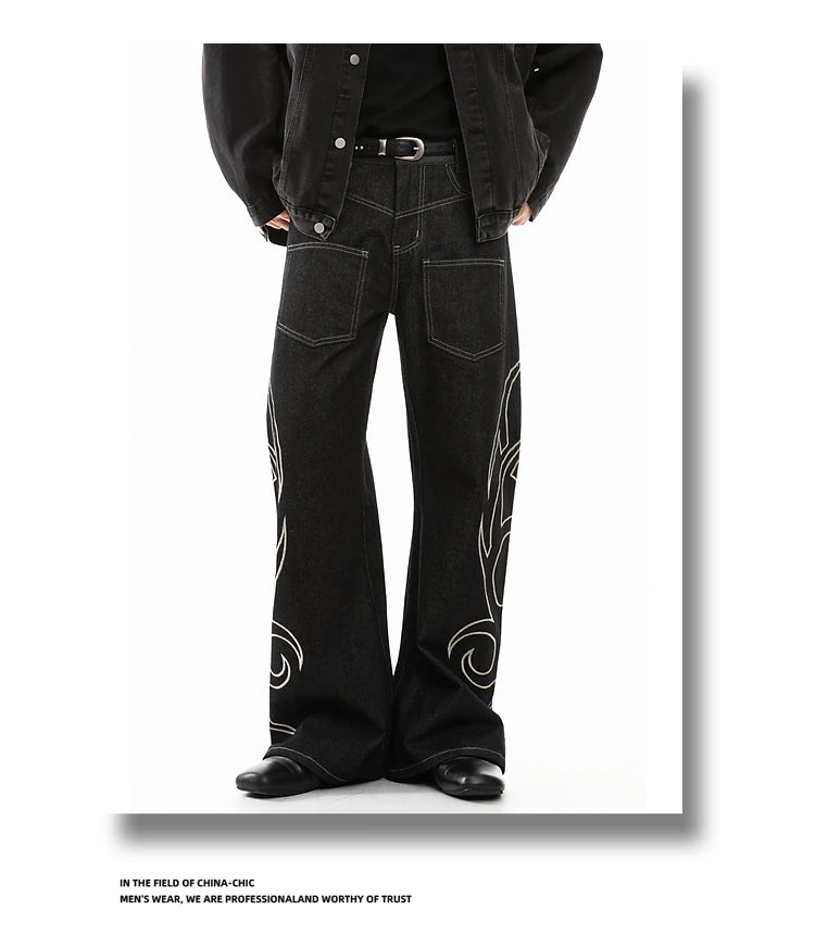 Jean de rue pour hommes, couleur unie, poche tridimensionnelle, ceinture réglable, Denim décontracté, pantalon Cargo droit