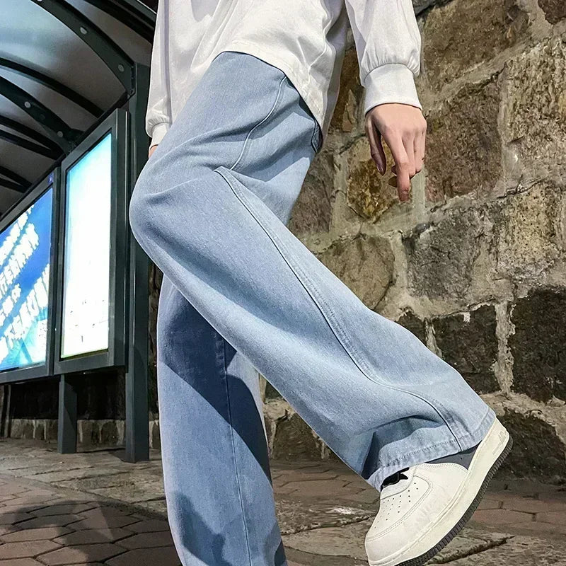 Jean ample pour hommes, Streetwear, Style coréen, mode, ample, droit, jambes larges, vêtements de marque, noir, bleu clair, nouvelle collection 2025