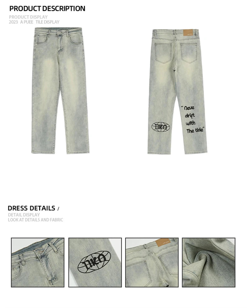 Jean Baggy avec lettres gothiques américaines pour hommes, pantalon en Denim droit rétro Harajuku Y2K, Hip Hop, mode imprimée