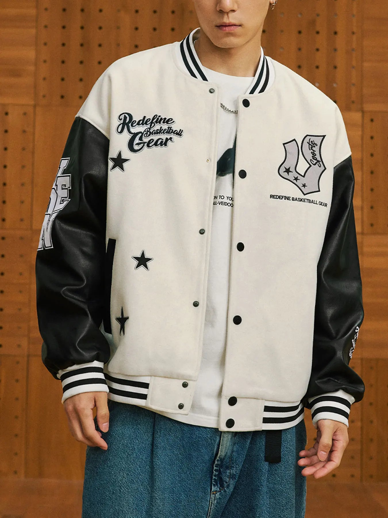 Veste de baseball boutonnée à manches longues pour hommes, manteau universitaire à imprimé étoiles, col de baseball chimilcasual, printemps et automne