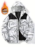 Veste à capuche épaisse coupe-vent pour hommes avec poches et cordon de serrage décontracté lettre imprimée vêtements d'extérieur polyvalents chaud et élégant pour décontracté