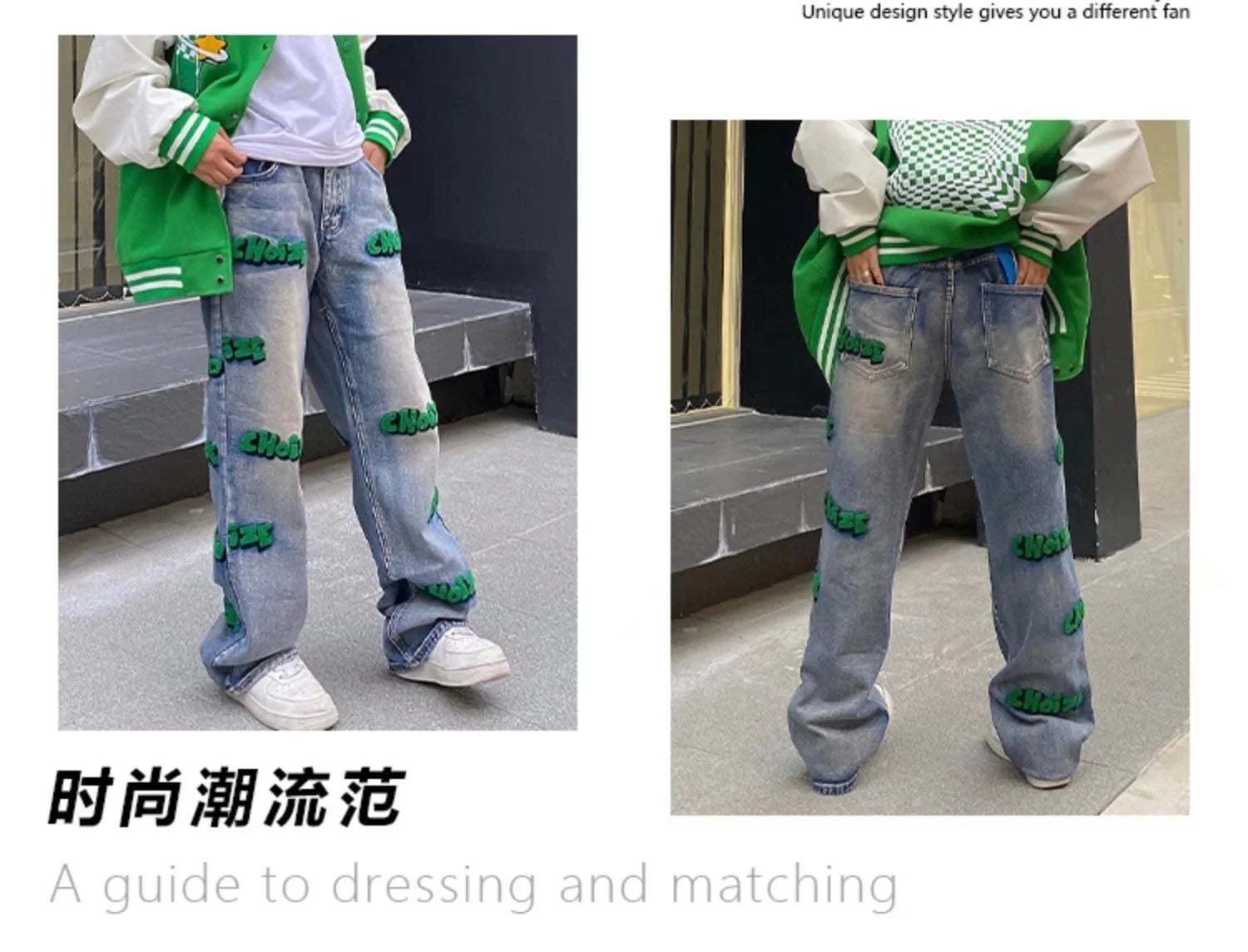 Feynzz broderie haute rue style hiphop flocage jean automne pantalon à jambes larges pour hommes et femmes taille haute jeans mode