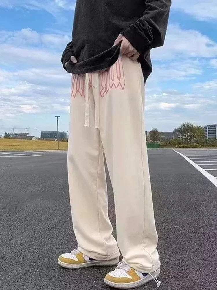 Style américain lettre imprimer pantalon droit pour hommes haute rue pantalon ample décontracté Joggers Hip Hop cordon pantalons de survêtement