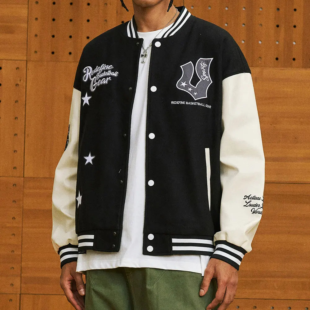 Veste de baseball boutonnée à manches longues pour hommes, manteau universitaire à imprimé étoiles, col de baseball chimilcasual, printemps et automne
