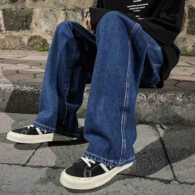 Jean ample pour hommes, Streetwear, Style coréen, mode, ample, droit, jambes larges, vêtements de marque, noir, bleu clair, nouvelle collection 2025