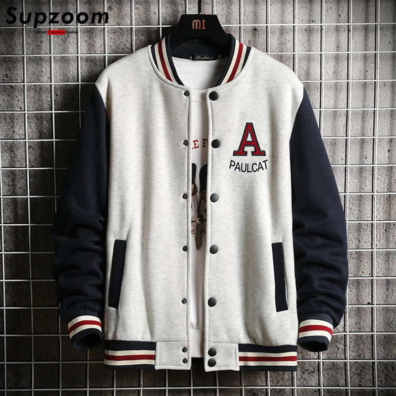 Supership-Blouson aviateur en coton de style preppy, manches côtelées brodées, vêtements de baseball, décontracté, marque, automne, hiver, nouveauté