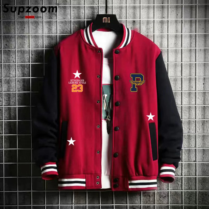 Supership-Blouson aviateur en coton épissé pour hommes, uniforme de baseball décontracté, manches côtelées régulières, vêtements de marque, sourire à la mode, nouveauté