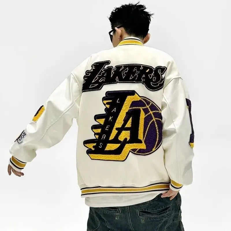 Style américain marque à la mode hommes lettre impression Baseball veste décontractée coupe ample Patchwork veste décontractée Couples printemps automne