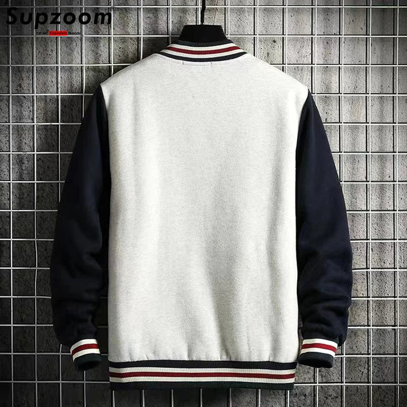 Supership-Blouson aviateur en coton épissé pour hommes, uniforme de baseball décontracté, manches côtelées régulières, vêtements de marque, sourire à la mode, nouveauté