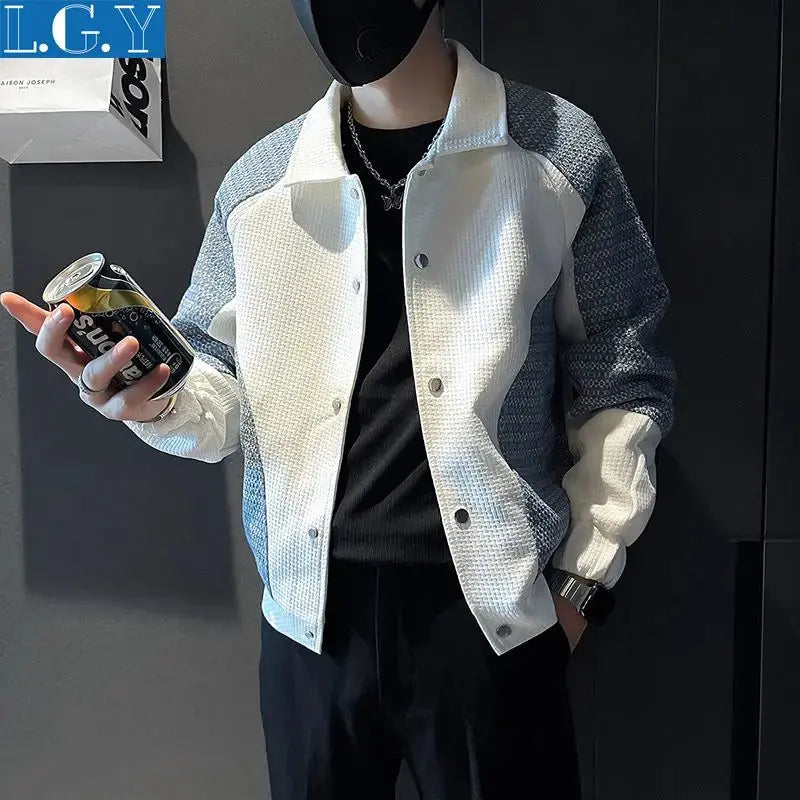Mn-Vestes décontractées épissées pour hommes, col rabattu, combinaison coréenne à simple boutonnage, couleurs durables, nouveaux abonnés, automne, hiver