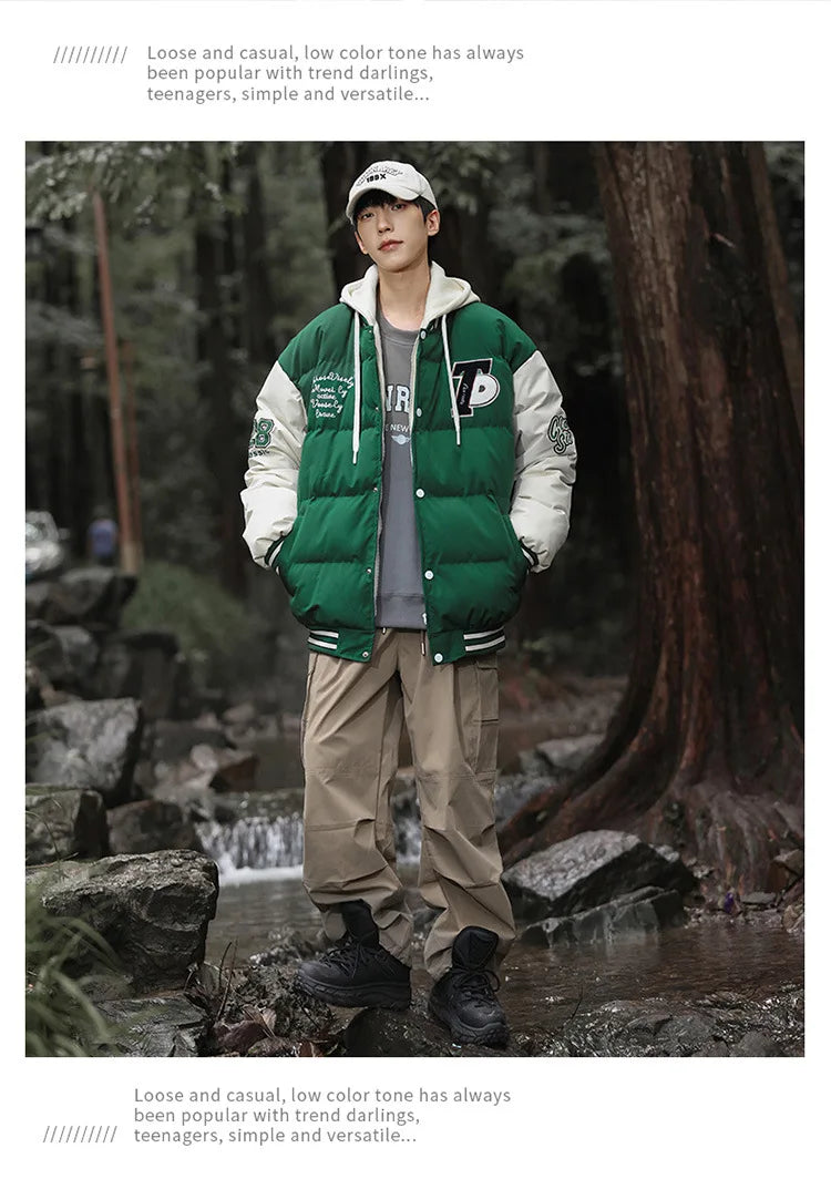 2025 nouvelle veste en coton hommes hiver jeunesse épaissi vers le bas manteau à capuche faux deux pièces mode Parka décontractée vêtements d'extérieur chauds grande taille