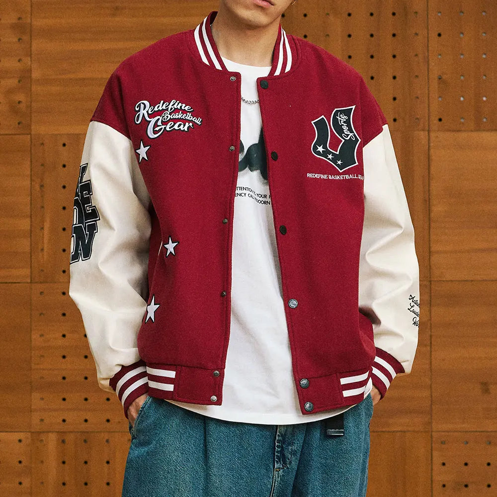Veste de baseball boutonnée à manches longues pour hommes, manteau universitaire à imprimé étoiles, col de baseball chimilcasual, printemps et automne