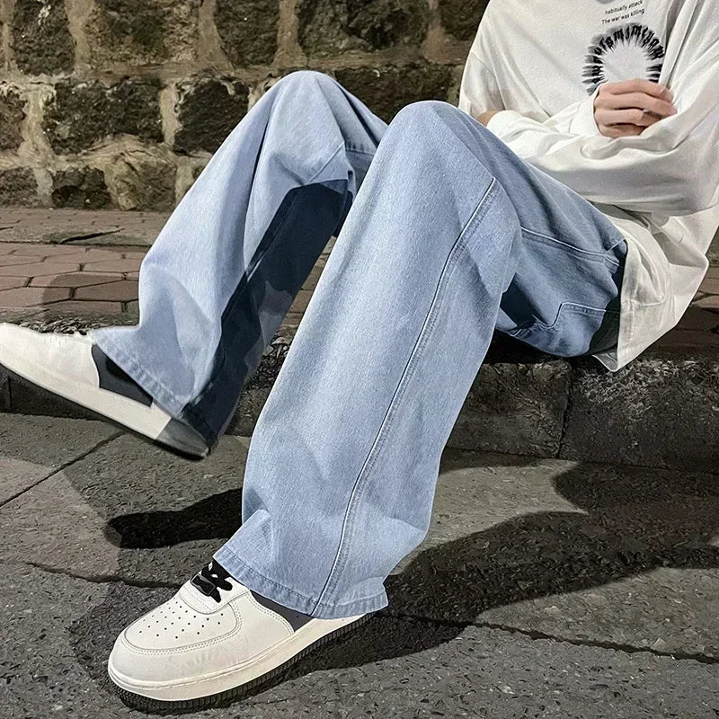 Jean ample pour hommes, Streetwear, Style coréen, mode, ample, droit, jambes larges, vêtements de marque, noir, bleu clair, nouvelle collection 2025
