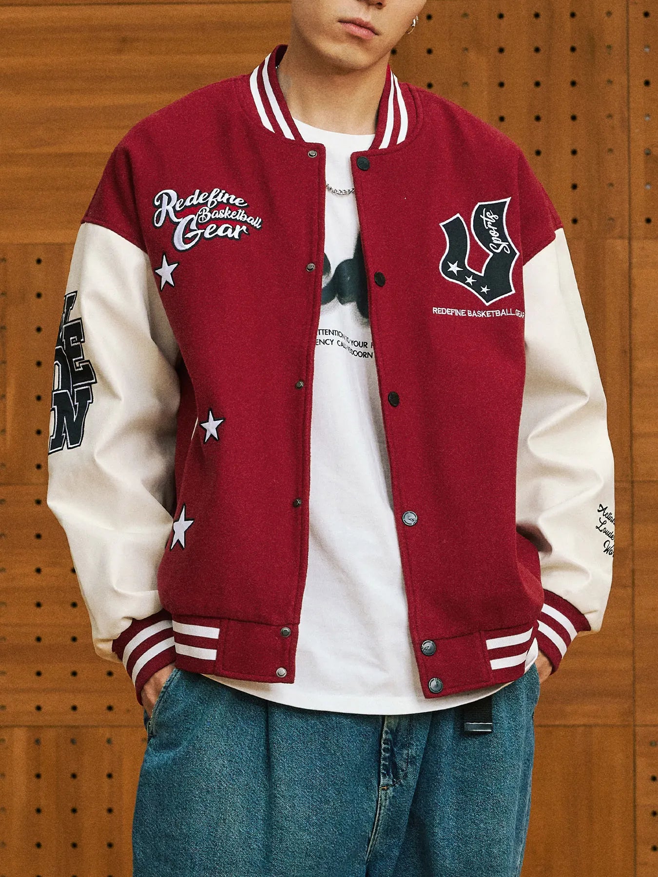 Veste de baseball boutonnée à manches longues pour hommes, manteau universitaire à imprimé étoiles, col de baseball chimilcasual, printemps et automne