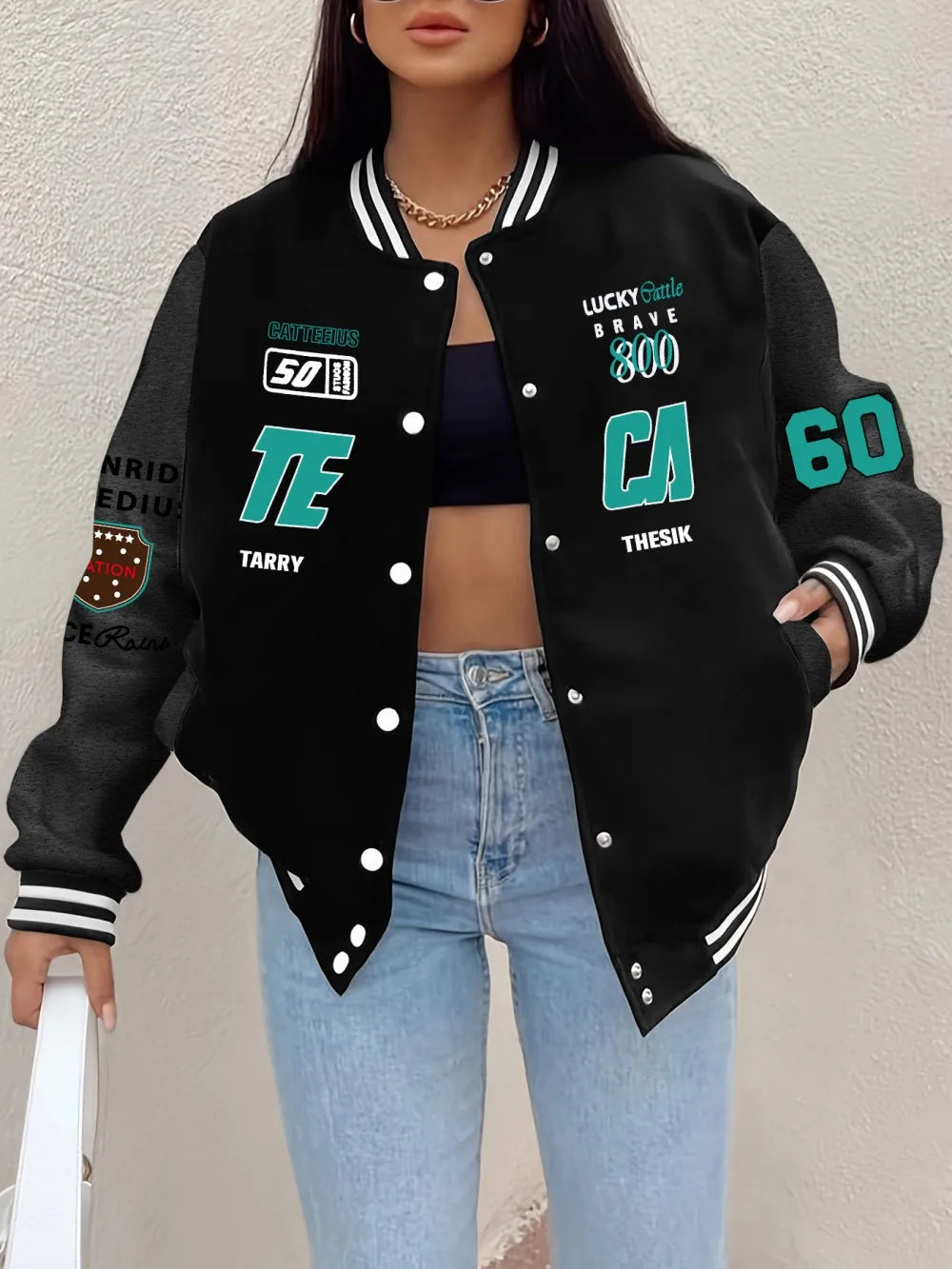 Lucky Battle Brave imprime manteaux femmes confortable ample maillot de Baseball hiver polaire chaud vestes bases décontracté femme vêtements