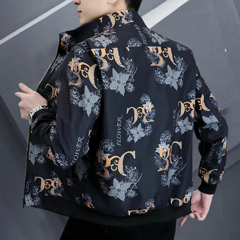 Vestes à col montant avec fermeture éclair pour hommes, vêtements décontractés, lettre imprimée, tout match, mode, printemps, nouveau, Y-coréen, 2024