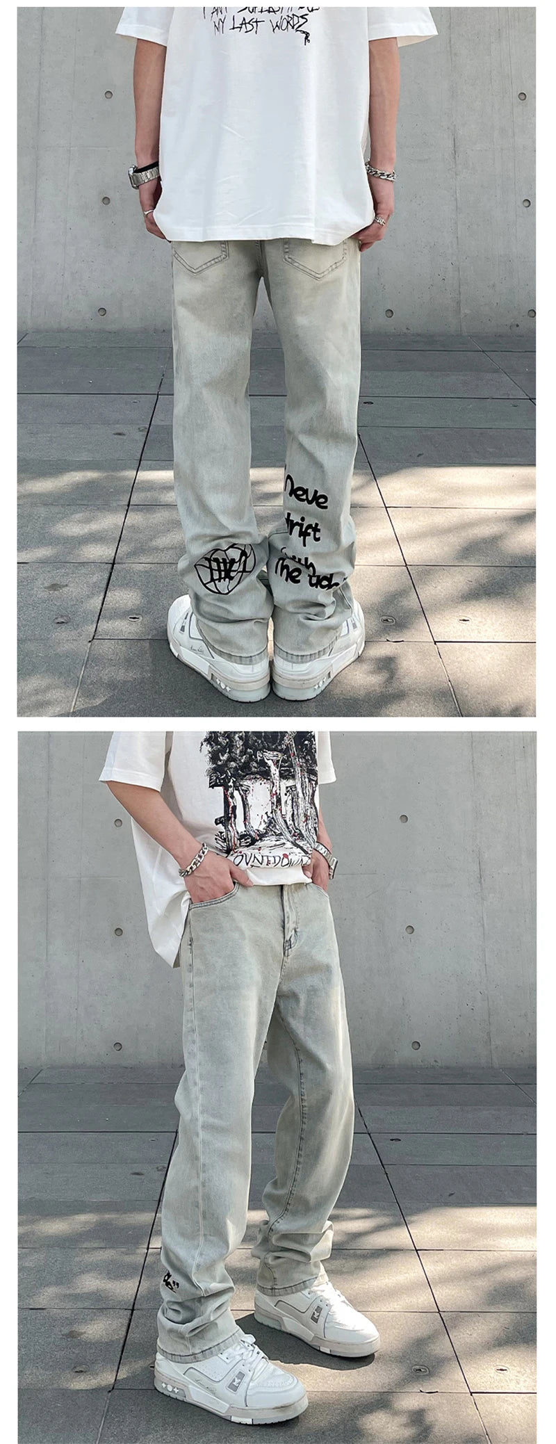 Jean Baggy avec lettres gothiques américaines pour hommes, pantalon en Denim droit rétro Harajuku Y2K, Hip Hop, mode imprimée