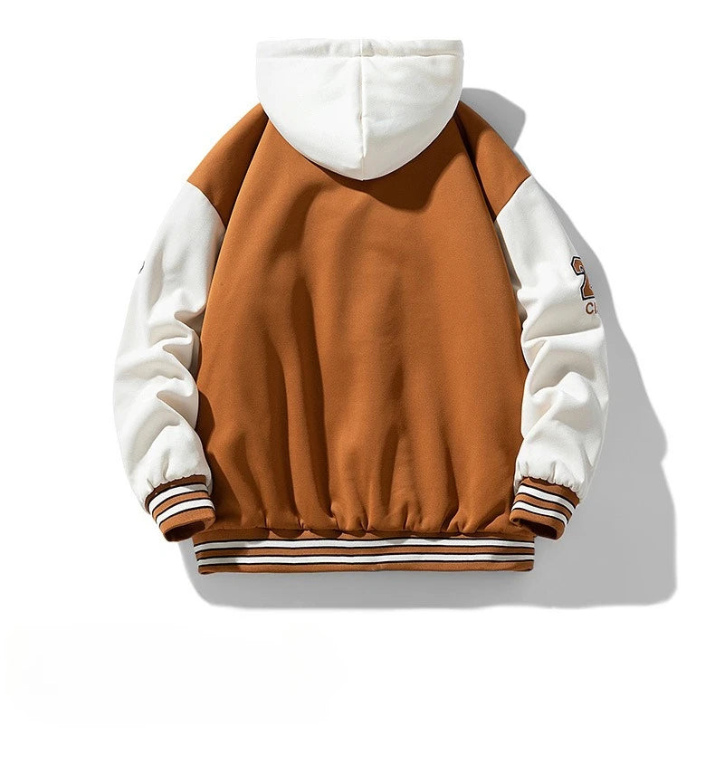 Nouvelle mode hommes vestes de Baseball à capuche mâle faux deux pièces sweat vestes manteaux d'hiver qualité homme Cardigan sweats 3XL