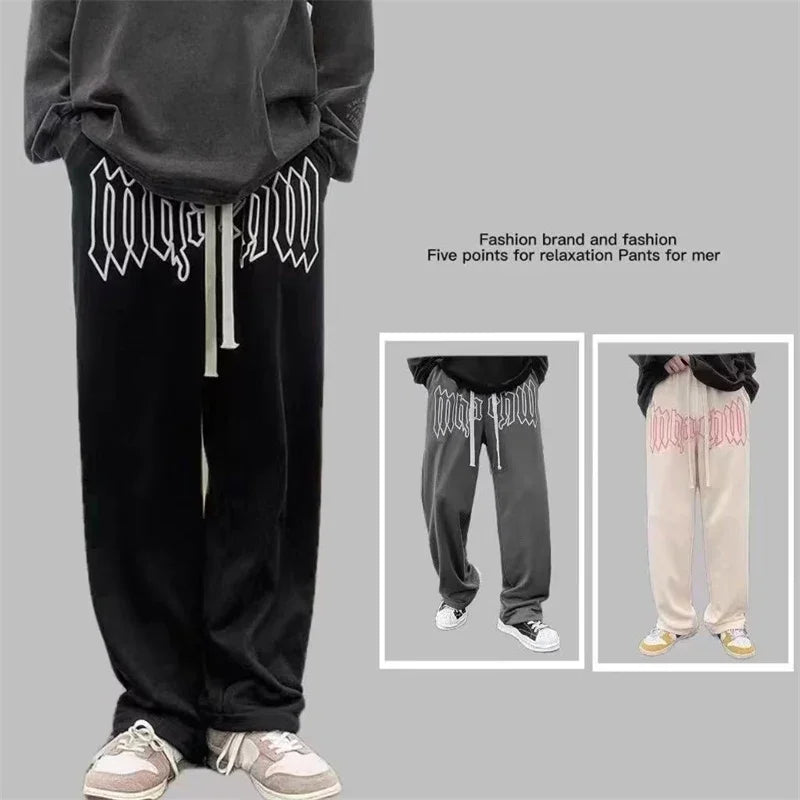 Style américain lettre imprimer pantalon droit pour hommes haute rue pantalon ample décontracté Joggers Hip Hop cordon pantalons de survêtement