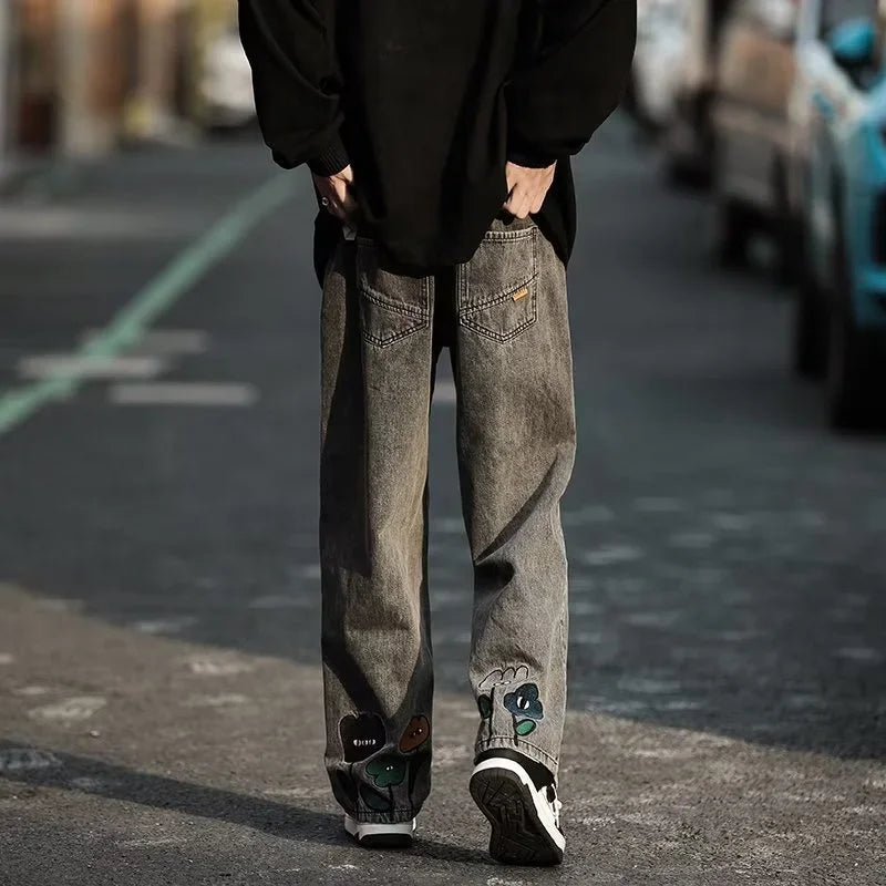 Jean Baggy imprimé fleur Y2K pour hommes, Streetwear américain décontracté, pantalon à jambes larges, Vintage, droit, nouvelle collection 2025