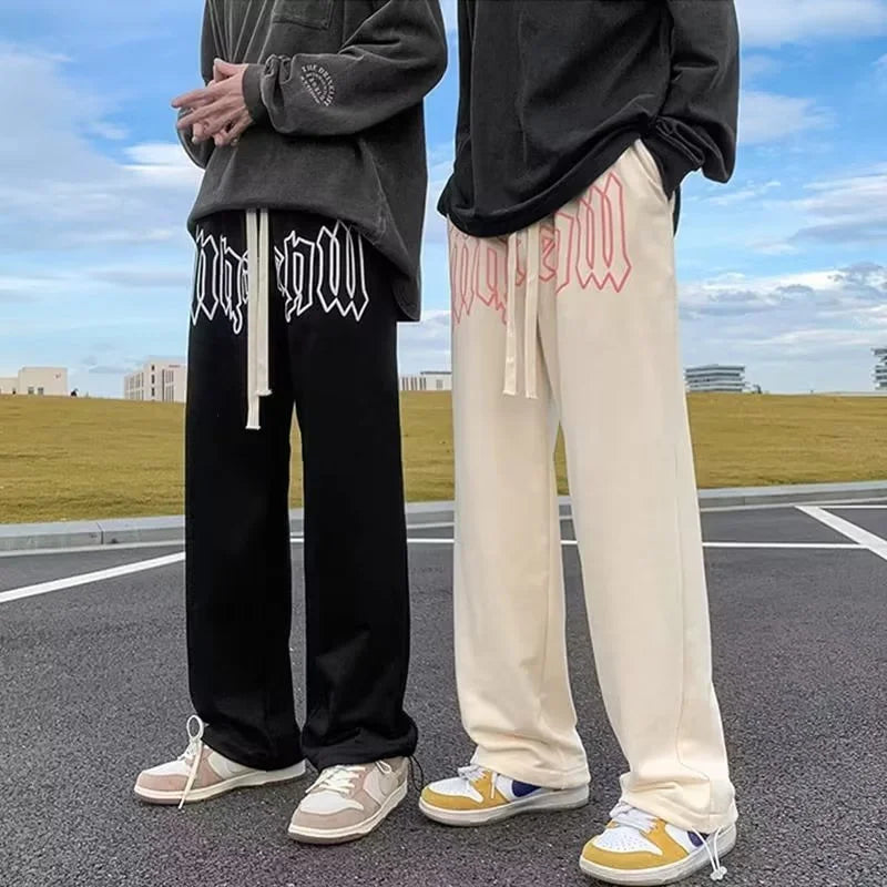 Style américain lettre imprimer pantalon droit pour hommes haute rue pantalon ample décontracté Joggers Hip Hop cordon pantalons de survêtement