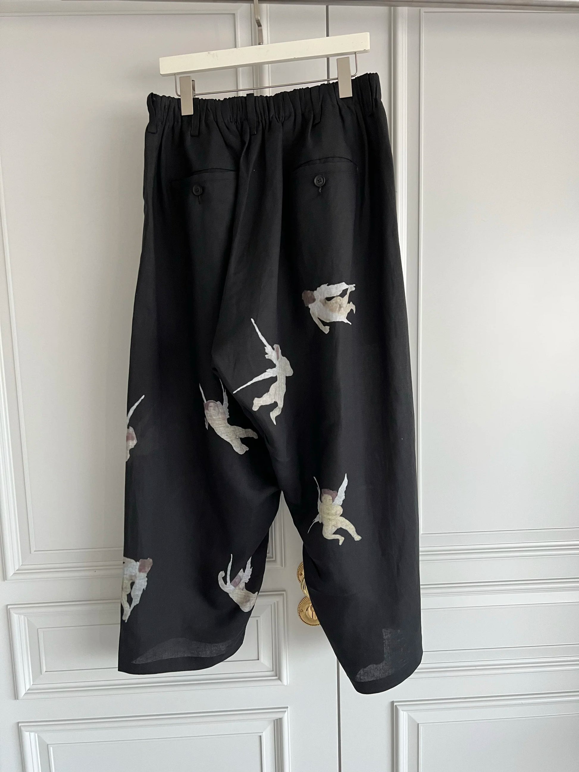 FANTASTIC Pantalon design original Pantalon Cupidon Angel imprimé en lin Pantalon à jambes larges Pantalon décontracté ample