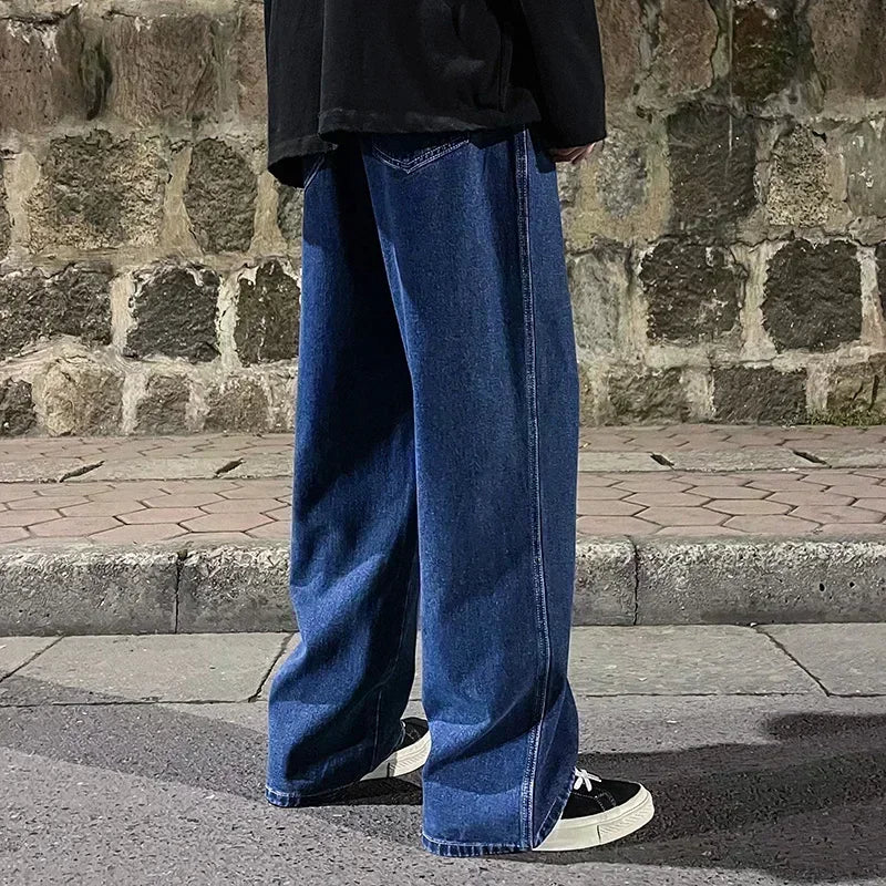 Jean ample pour hommes, Streetwear, Style coréen, mode, ample, droit, jambes larges, vêtements de marque, noir, bleu clair, nouvelle collection 2025