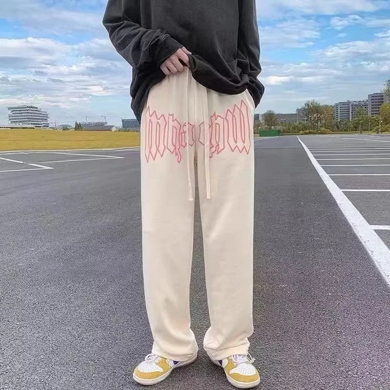 Style américain lettre imprimer pantalon droit pour hommes haute rue pantalon ample décontracté Joggers Hip Hop cordon pantalons de survêtement