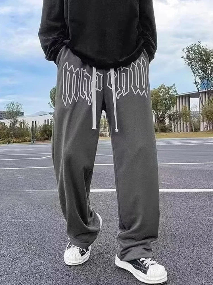 Style américain lettre imprimer pantalon droit pour hommes haute rue pantalon ample décontracté Joggers Hip Hop cordon pantalons de survêtement