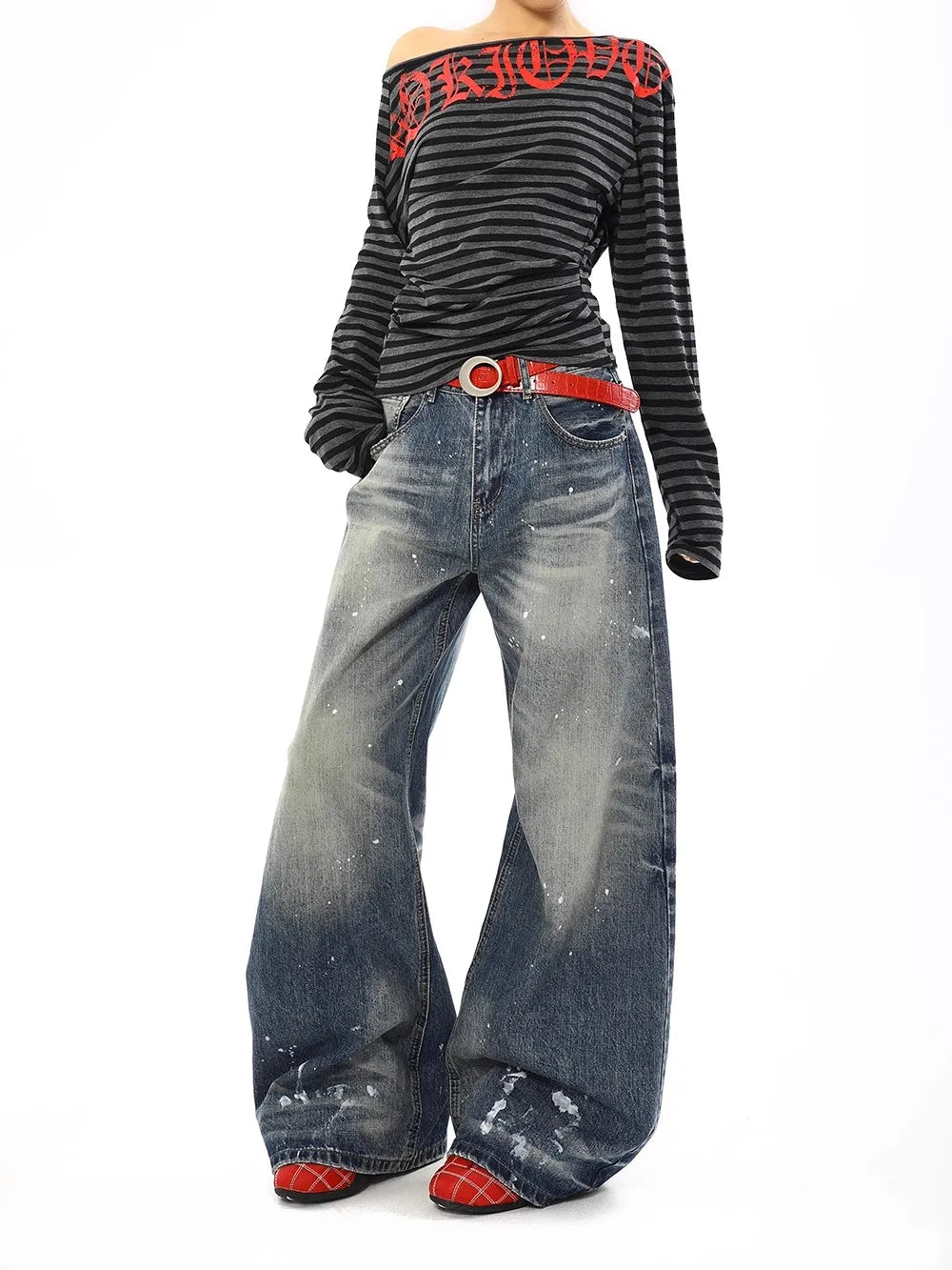 Jean Baggy Vintage taille haute pour femmes, pantalon à jambes larges, surdimensionné, Harajuku, jambes droites, Y2K