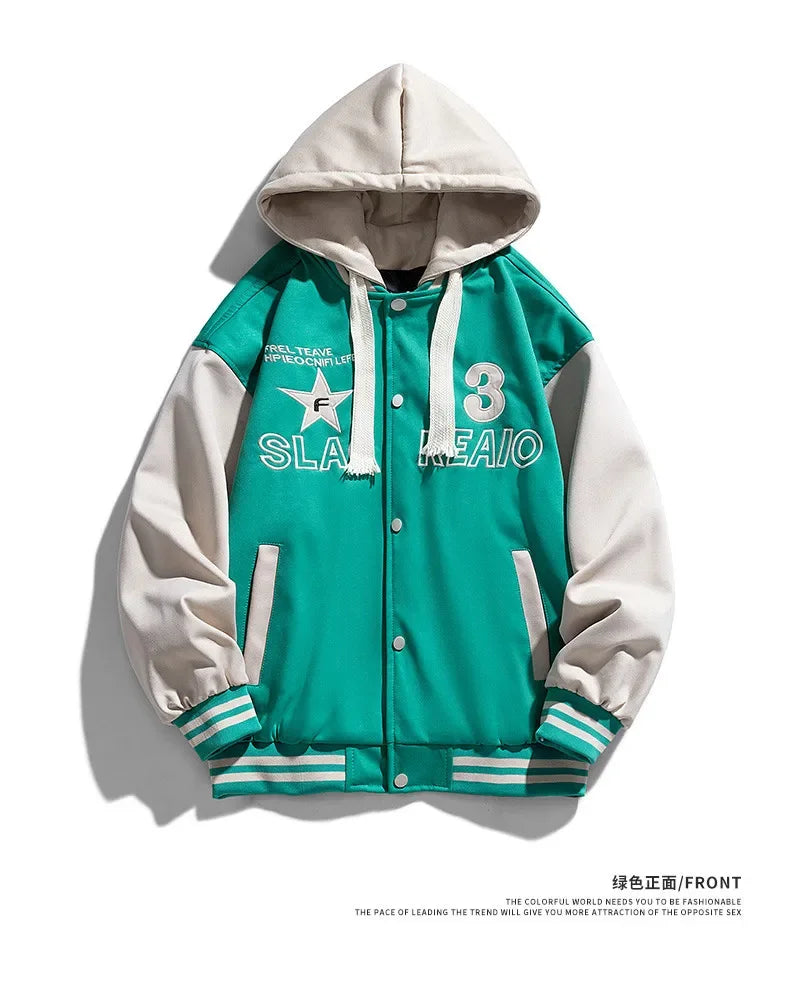 Nouvelle mode hommes Streetwear à capuche vestes de Baseball polaire chaud hiver vestes mâle faux deux pièces lâche manteaux décontractés 3XL