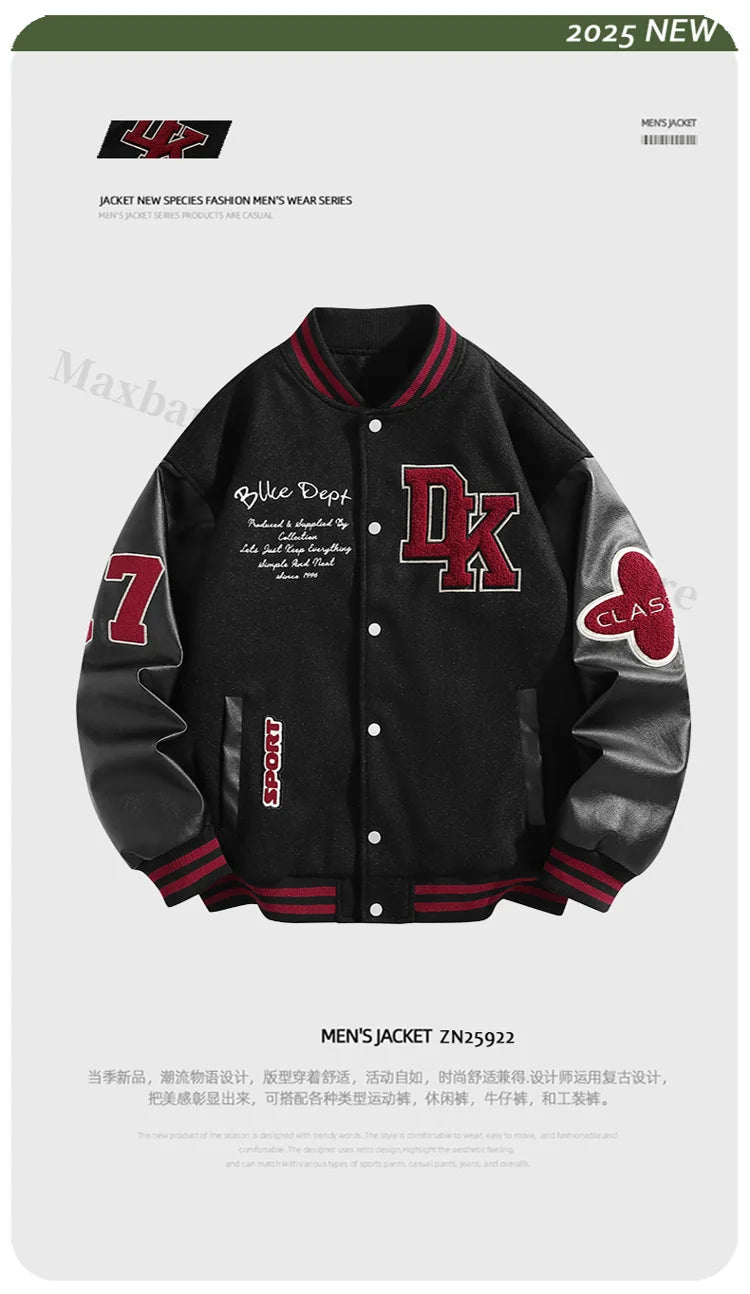 Maxbarley Hip Hop veste de Baseball américaine hommes femmes 2025 automne moto PU cuir Patchwork vestes rue coupe-vent manteau