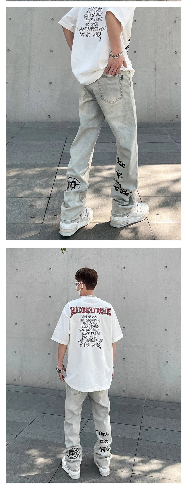 Jean Baggy avec lettres gothiques américaines pour hommes, pantalon en Denim droit rétro Harajuku Y2K, Hip Hop, mode imprimée
