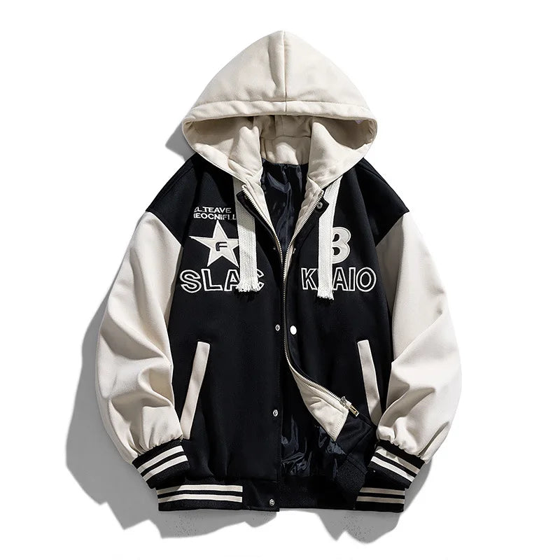 Vestes de Baseball à capuche pour hommes, Streetwear tendance, nouvelle mode polaire chaude d'hiver, faux manteaux deux pièces amples et décontractés 3XL