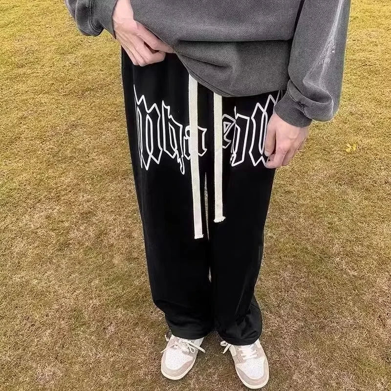 Style américain lettre imprimer pantalon droit pour hommes haute rue pantalon ample décontracté Joggers Hip Hop cordon pantalons de survêtement