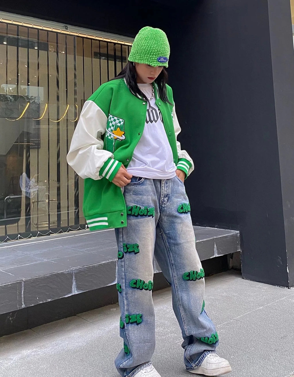 Feynzz broderie haute rue style hiphop flocage jean automne pantalon à jambes larges pour hommes et femmes taille haute jeans mode
