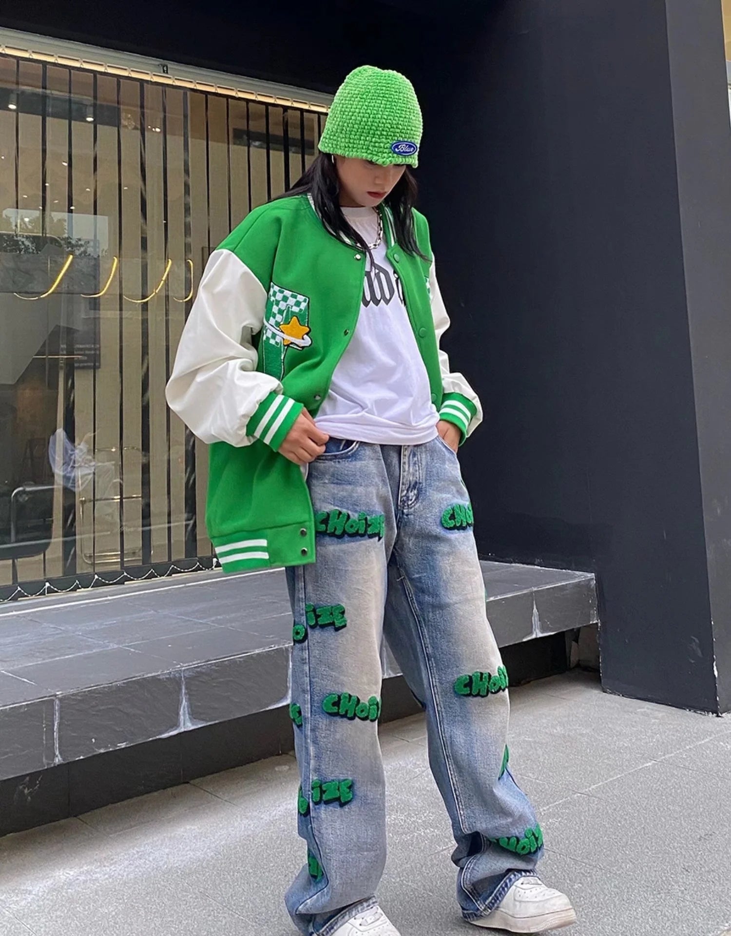 Feynzz broderie haute rue style hiphop flocage jean automne pantalon à jambes larges pour hommes et femmes taille haute jeans mode