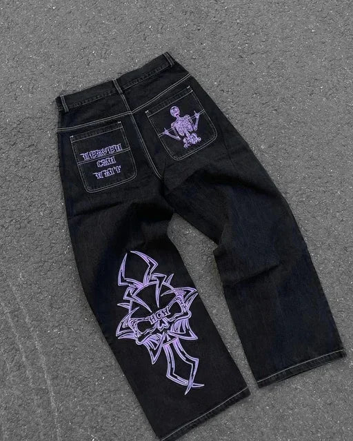 Nouveau Baggy décontracté jambe large Jean hommes rue rétro Hip Hop imprimé Jean tendance mode noir taille haute Jean Y2k hommes vêtements 2023