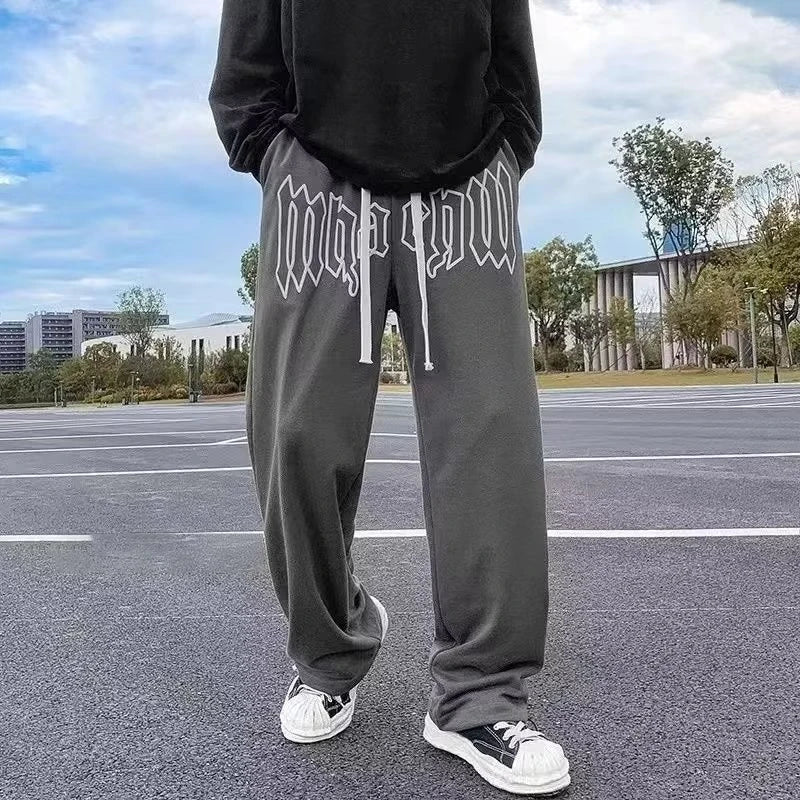 Style américain lettre imprimer pantalon droit pour hommes haute rue pantalon ample décontracté Joggers Hip Hop cordon pantalons de survêtement