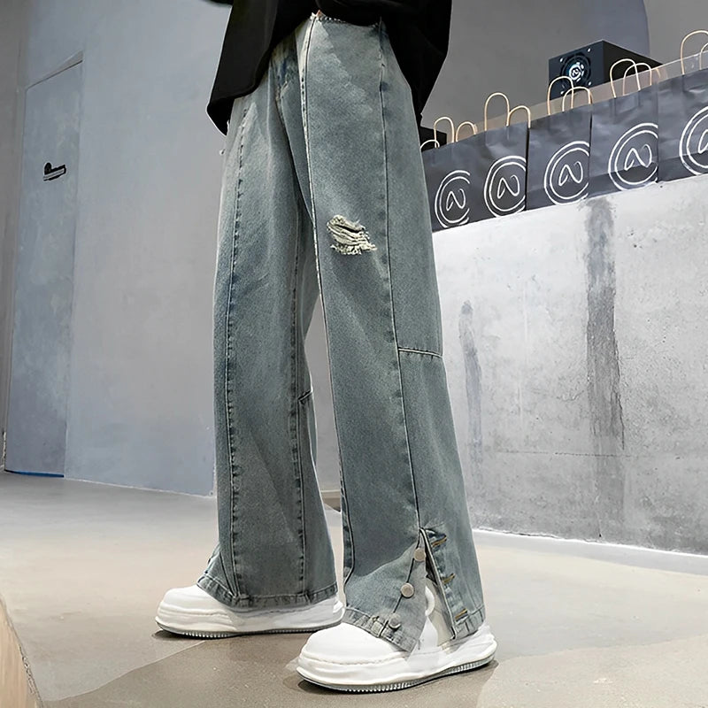 Jean ample Hip Hop brodé avec lettres pour hommes, décontracté, nouveaux trous cassés, Streetwear, pantalon droit en Denim, Baggy Y2K