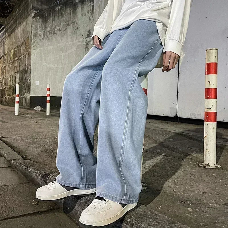 Jean ample pour hommes, Streetwear, Style coréen, mode, ample, droit, jambes larges, vêtements de marque, noir, bleu clair, nouvelle collection 2025